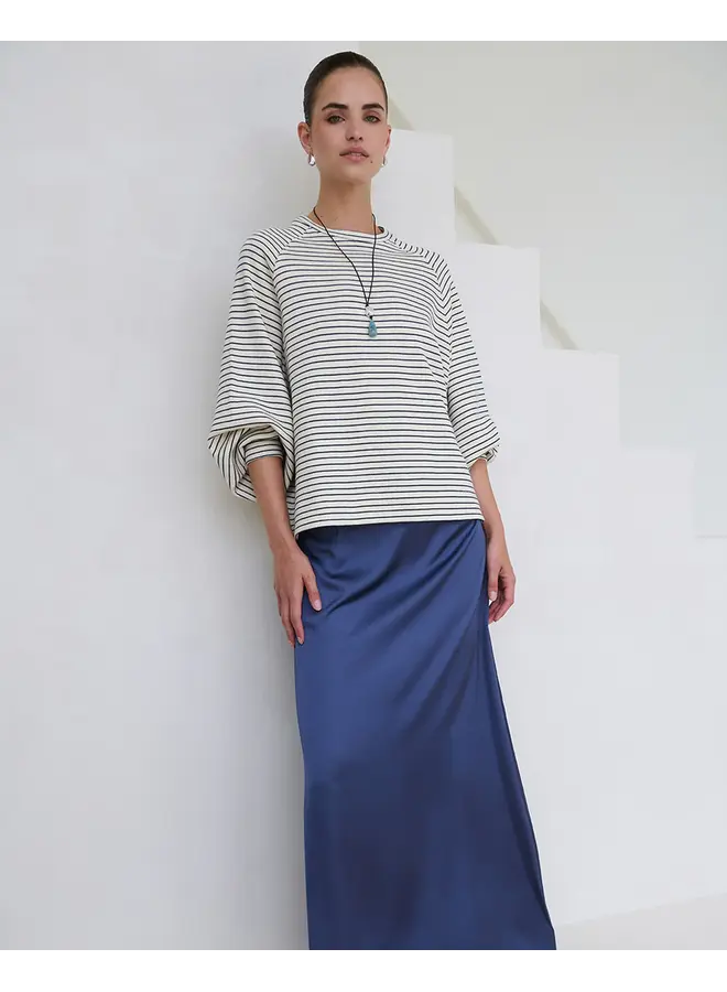Flori Stripe Sweat Navy White Stripe