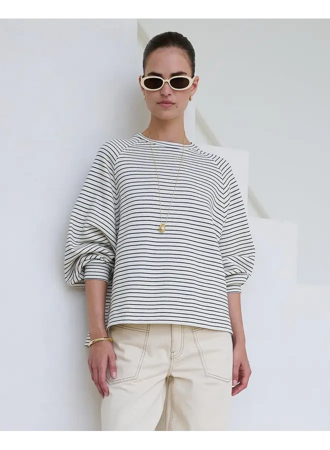 Flori Stripe Sweat Navy White Stripe