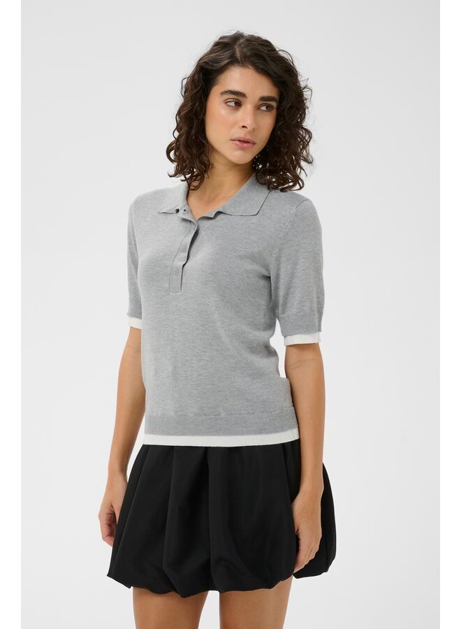 Lizza Constrast Polo Knit Grey Melange