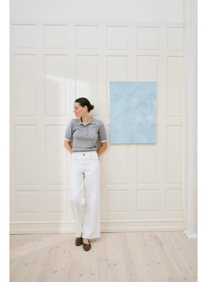 Lizza Constrast Polo Knit Grey Melange