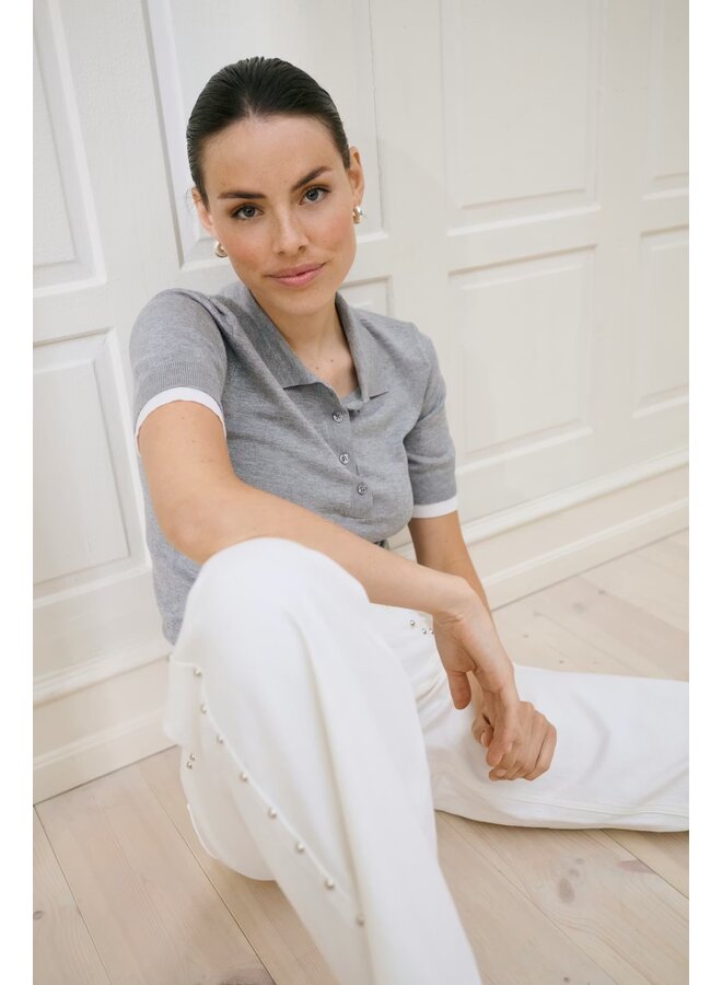 Lizza Constrast Polo Knit Grey Melange