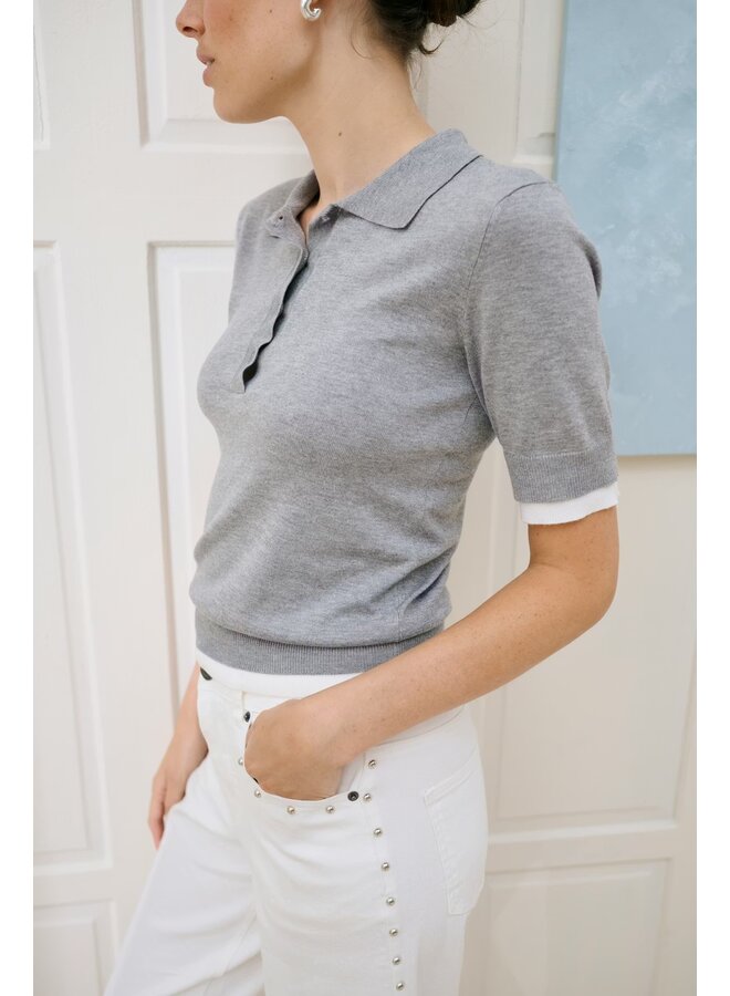 Lizza Constrast Polo Knit Grey Melange