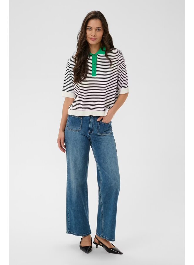 Lizza Polo Knit Chalk /Black Fine Stripe