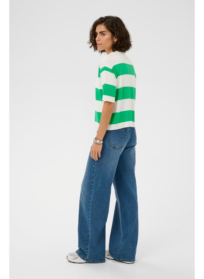 Lizza Polo Knit Chalk/Green Stripe