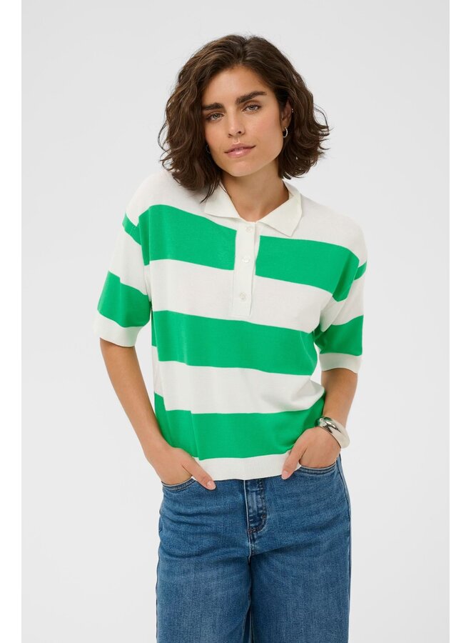 Lizza Polo Knit Chalk/Green Stripe