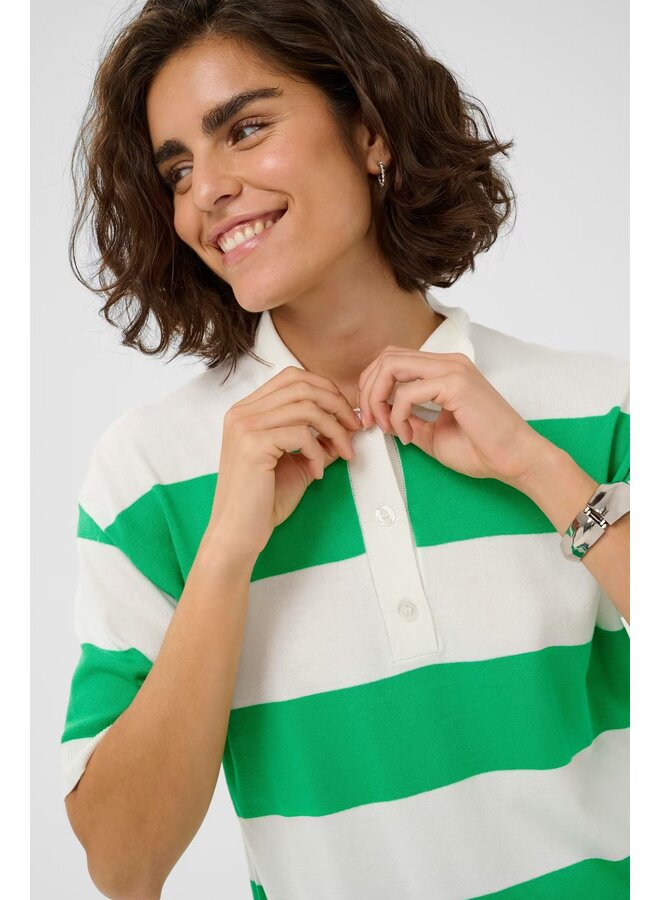 Lizza Polo Knit Chalk/Green Stripe