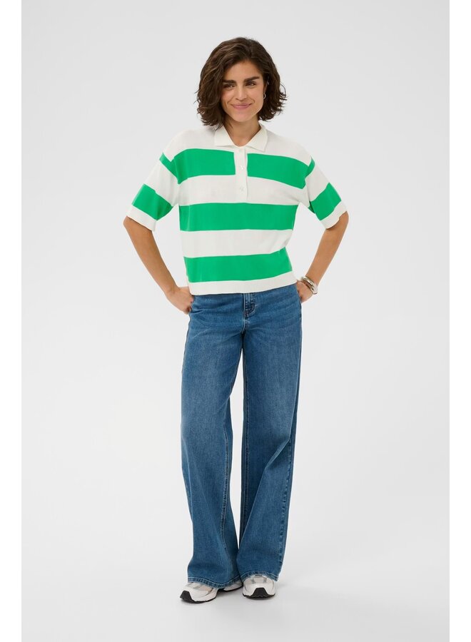 Lizza Polo Knit Chalk/Green Stripe