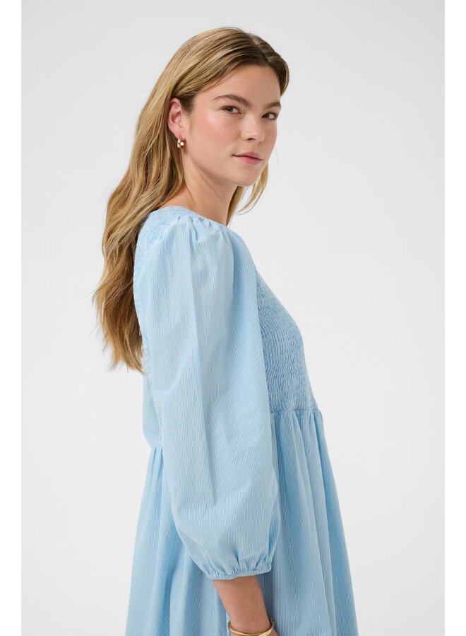 Mona Smock Dress White Blue Stripe