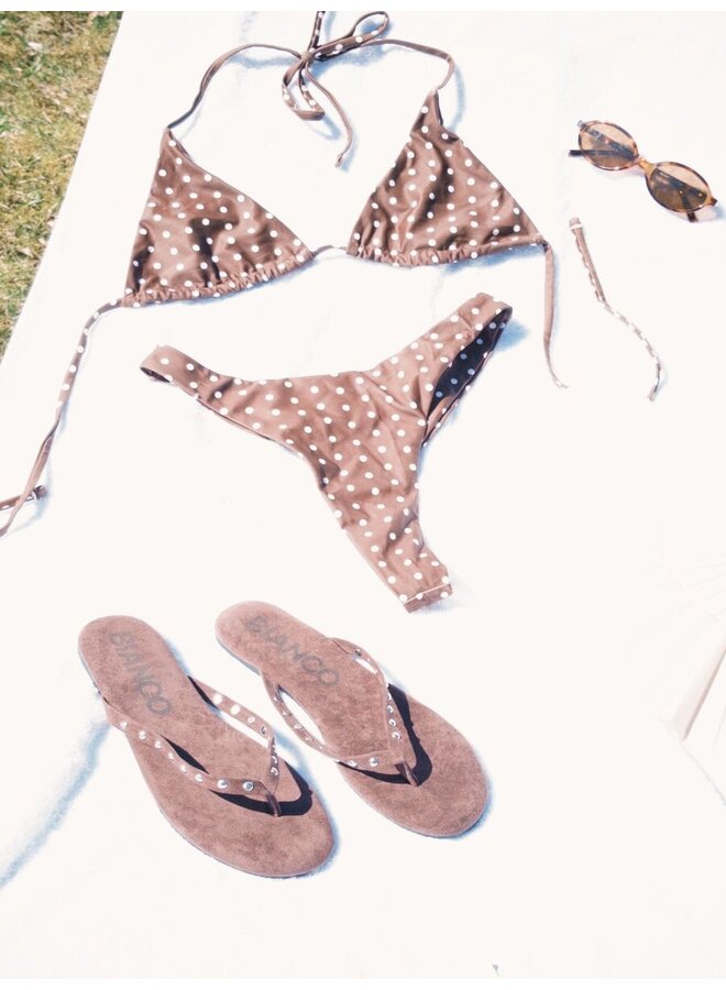 Mexico Studs Flip Flop Suede Brown