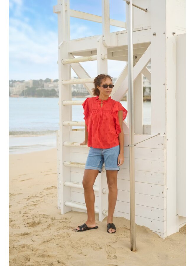Fiona Frill Top Poppy Red