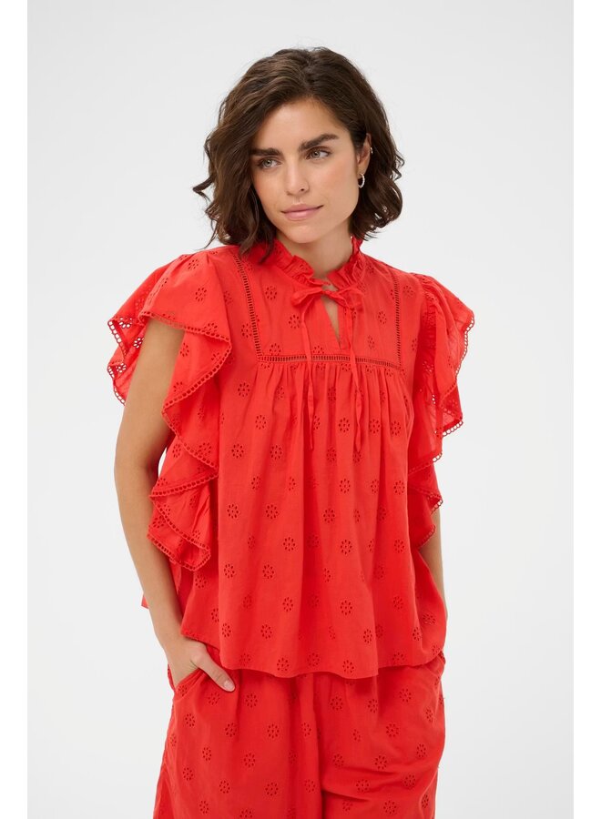 Fiona Frill Top Poppy Red