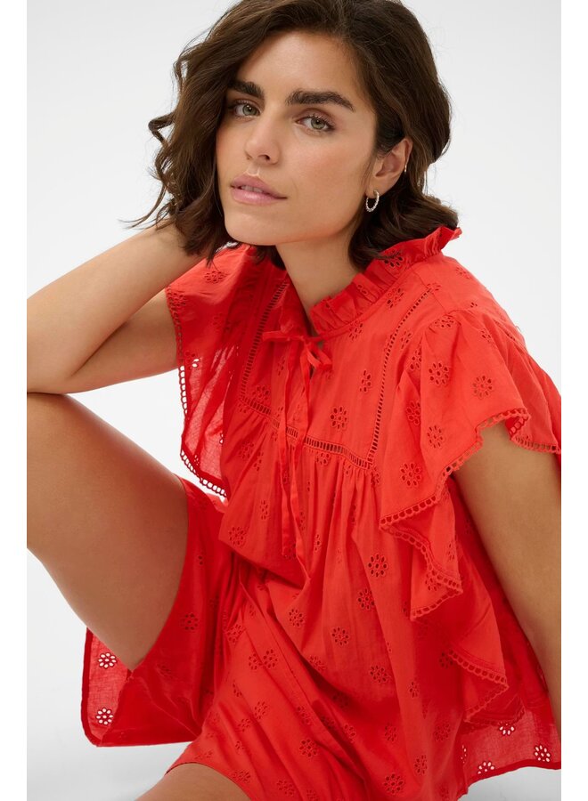 Fiona Frill Top Poppy Red