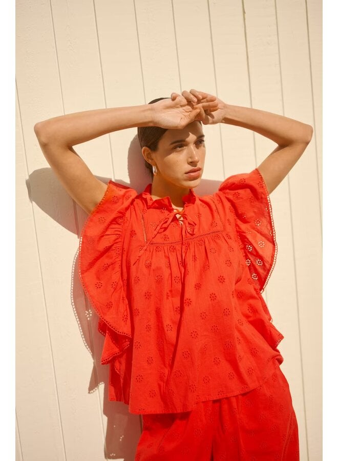 Fiona Frill Top Poppy Red