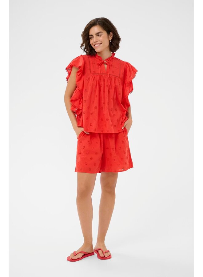 Fiona Frill Top Poppy Red