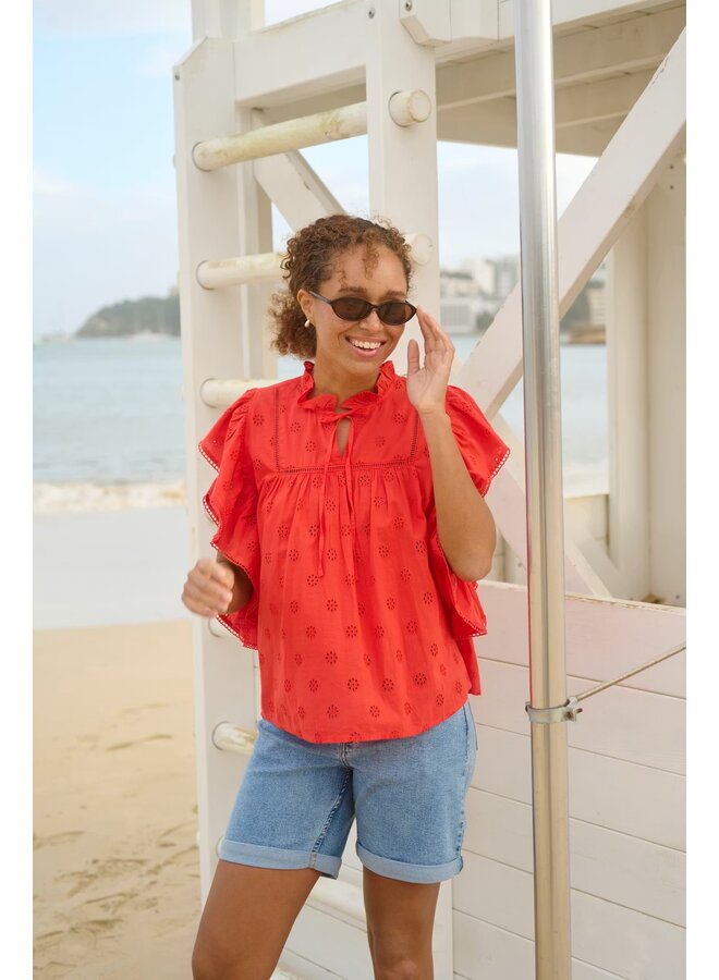 Fiona Frill Top Poppy Red