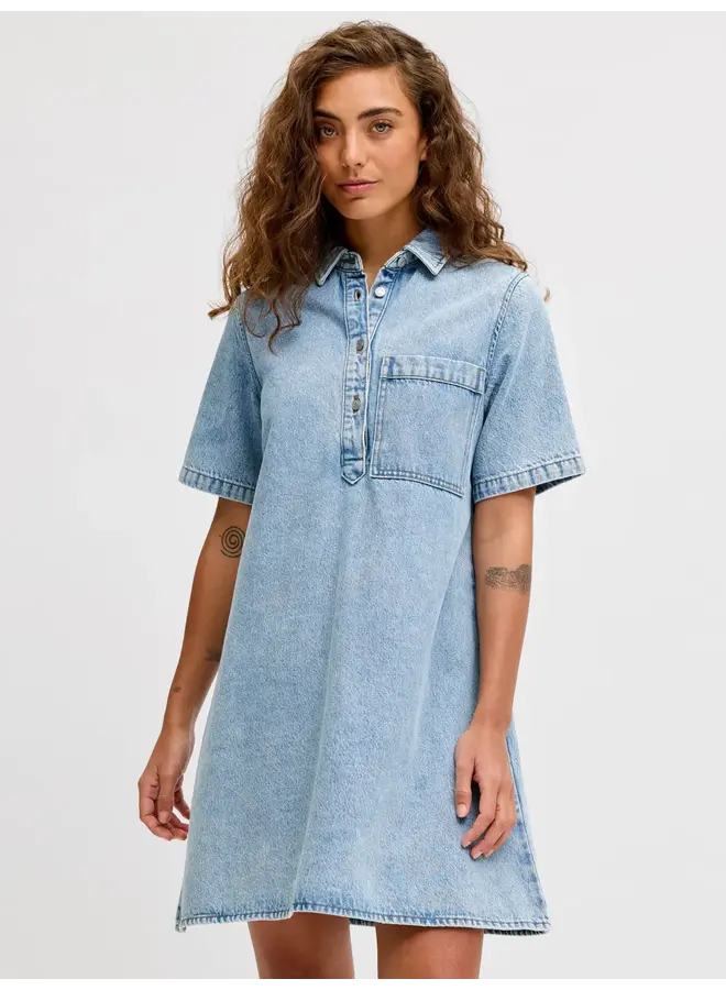 Amara Short Denim Dress Light Blue
