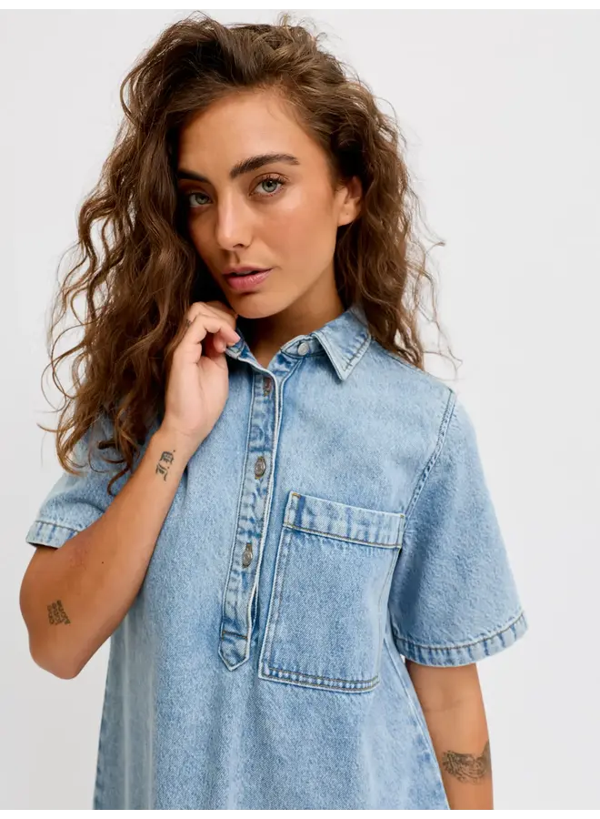 Amara Short Denim Dress Light Blue