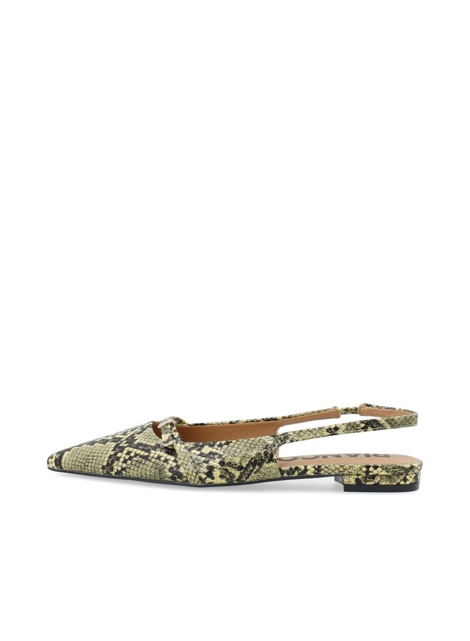 BARI Pointy Flat Slingback Faux Leather Yellow Snake