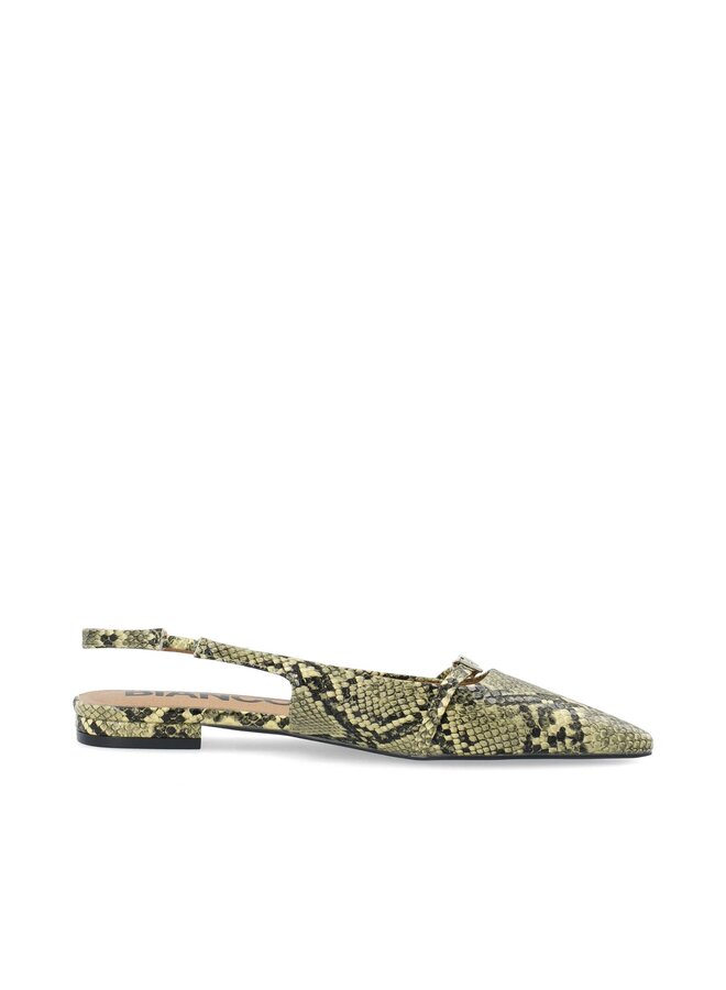 BARI Pointy Flat Slingback Faux Leather Yellow Snake