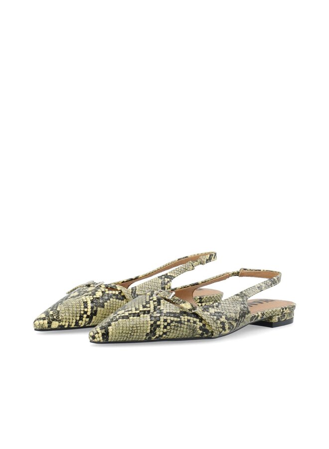 BARI Pointy Flat Slingback Faux Leather Yellow Snake