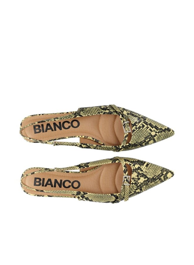 BARI Pointy Flat Slingback Faux Leather Yellow Snake