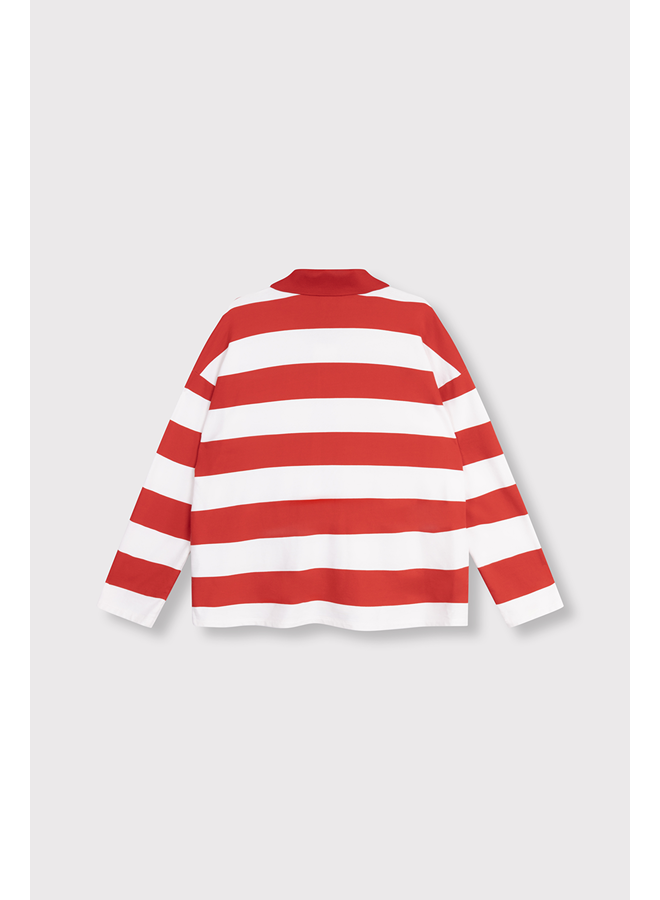 Block Stripe Polo Sweater Spicy Coral
