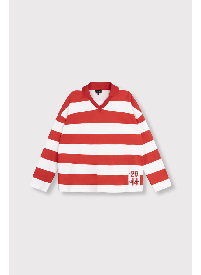Block Stripe Polo Sweater Spicy Coral