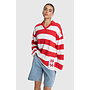 Block Stripe Polo Sweater Spicy Coral
