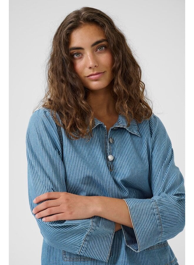 Ayna ShirtJacket White/Blue Stripe