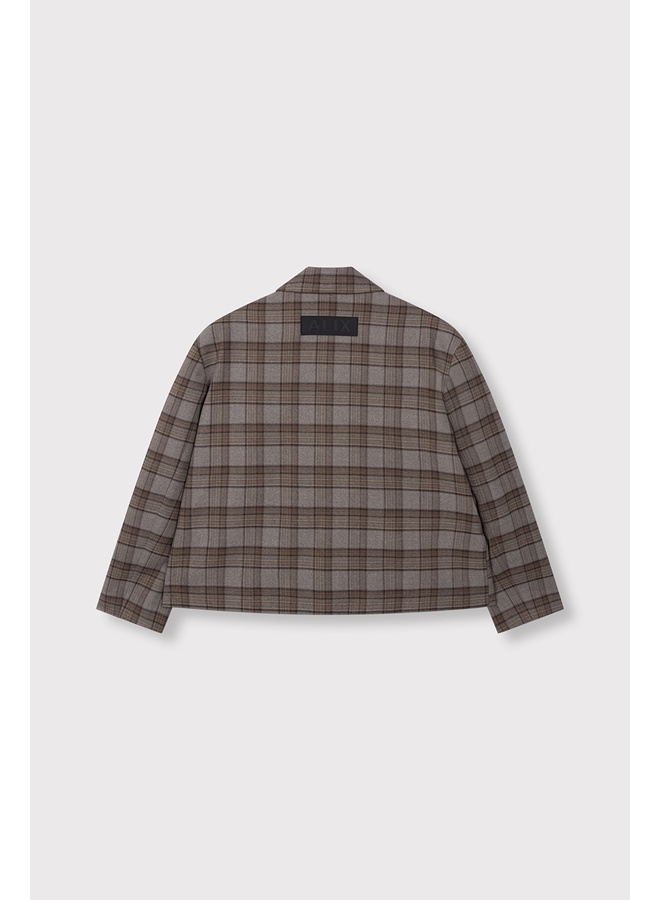 Cropped Check Blazer Warm Brown