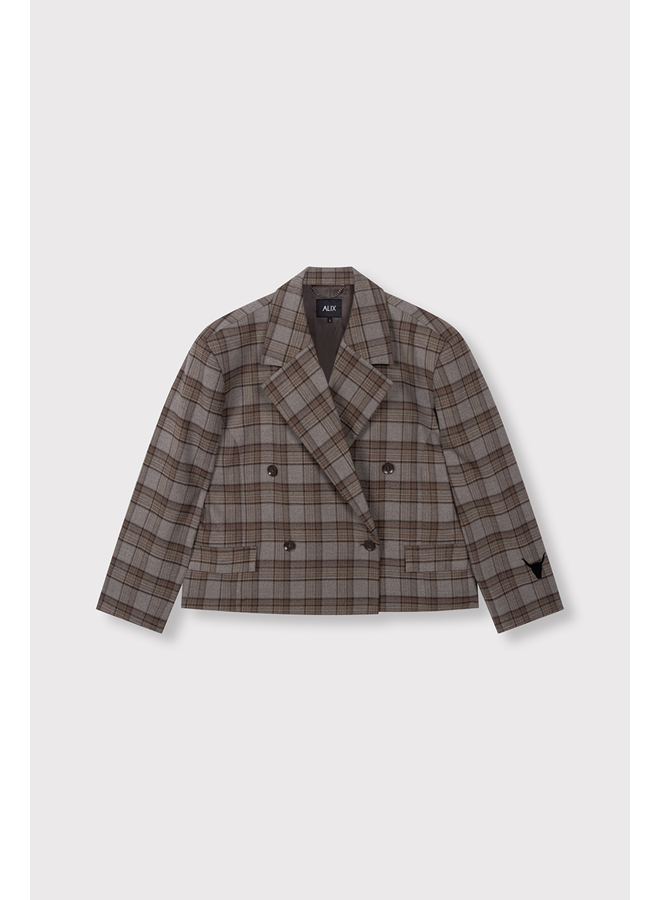 Cropped Check Blazer Warm Brown