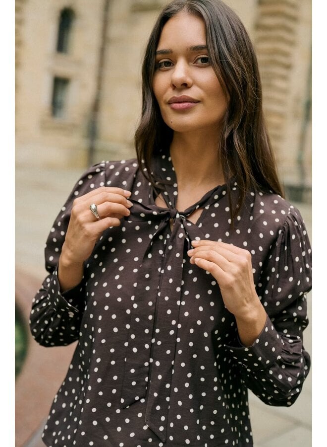 Dotte Blouse Coffee Bean Turtledove Dot