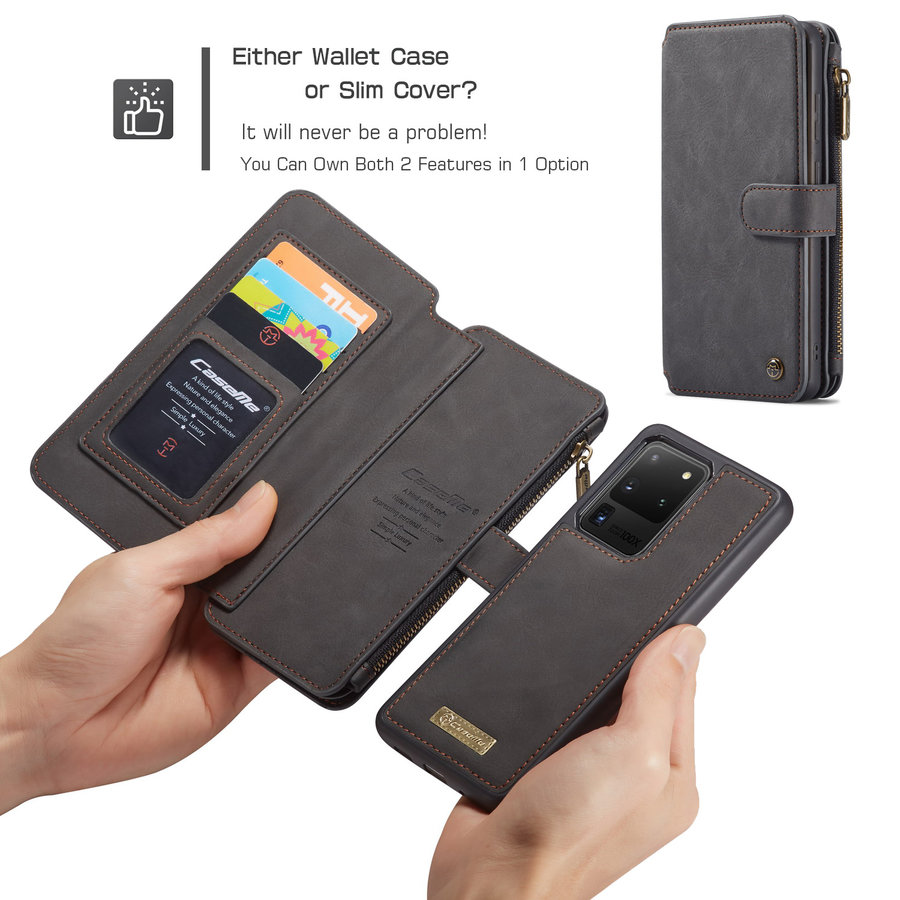 2 in 1 Zipper Wallet for Samsung S20 Ultra Black