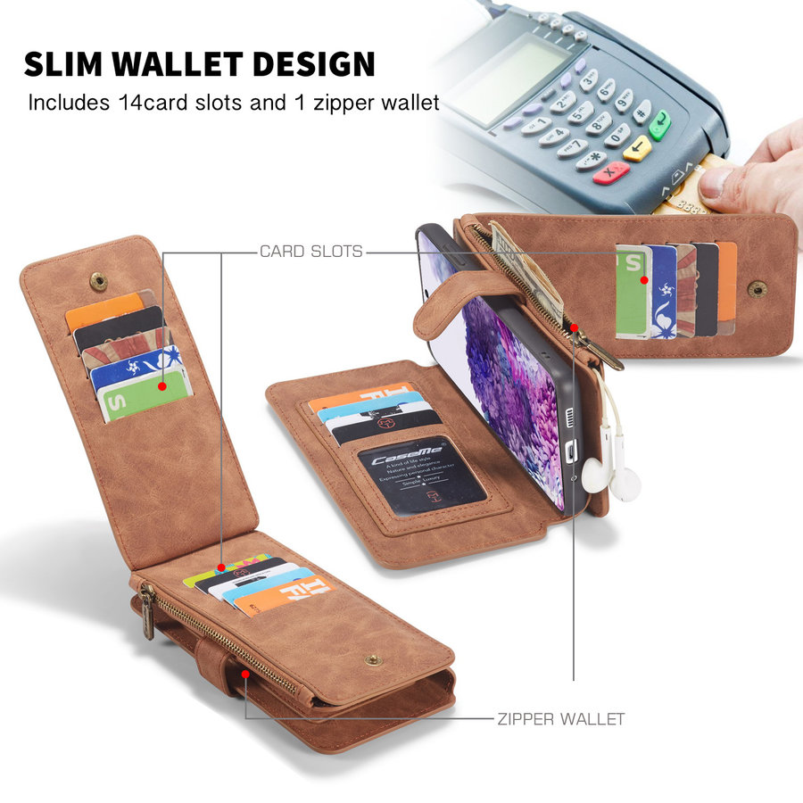 2 in 1 Zipper Wallet für Samsung S20 Ultra Braun