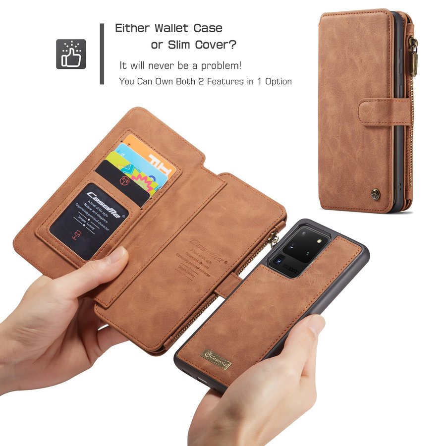 2 in 1 Zipper Wallet für Samsung S20 Ultra Braun