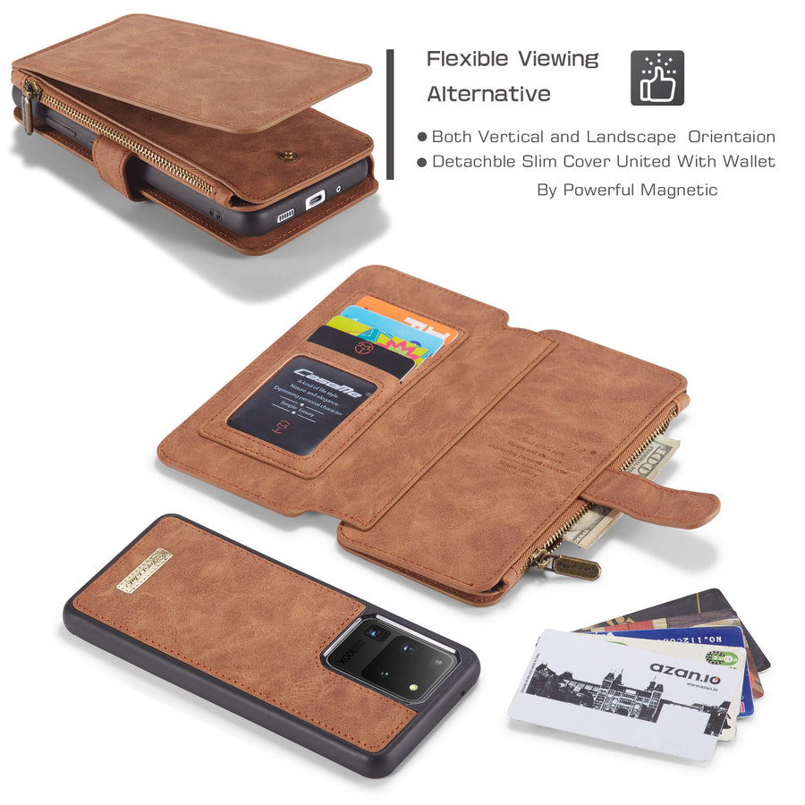 2 in 1 Zipper Wallet voor Samsung S20 Ultra Bruin