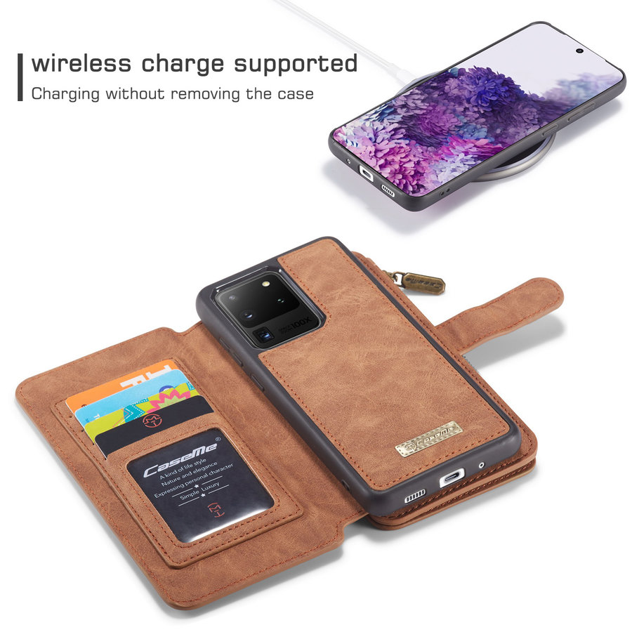 Portafoglio con cerniera 2 in 1 per Samsung S20 Ultra Brown