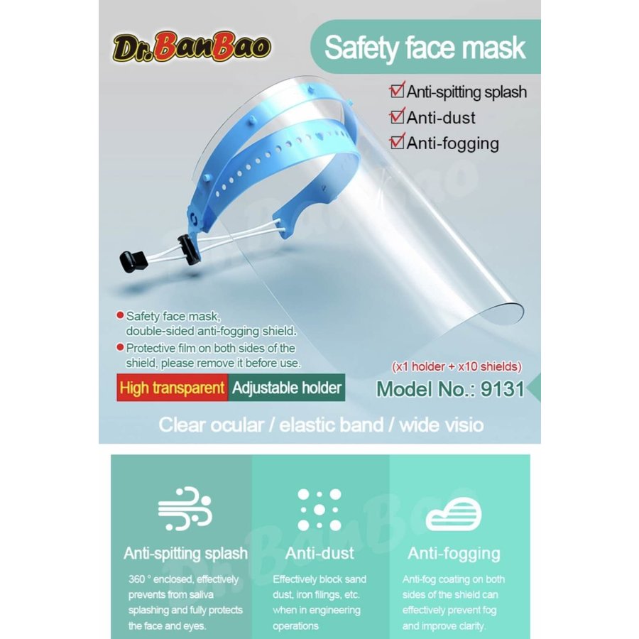 Medical Face shield 1 Holder and 10 screens