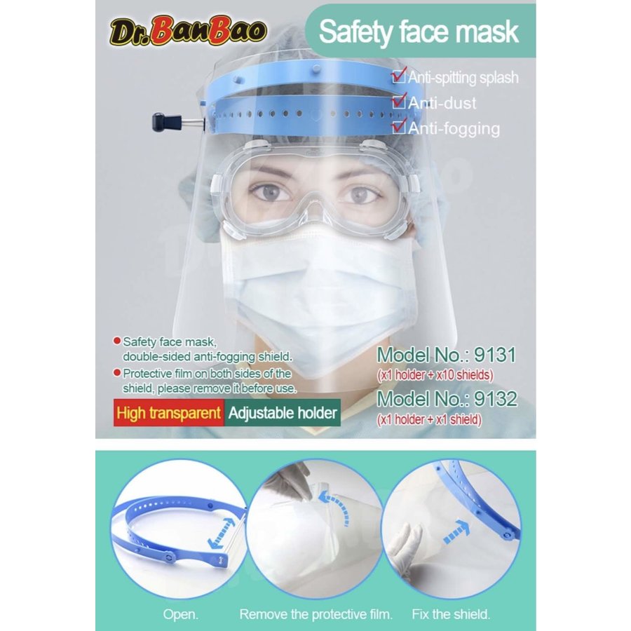 Protector facial médico 1 soporte y 10 pantallas