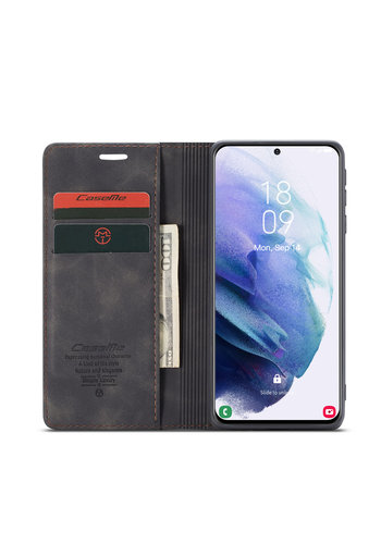  CaseMe Retro Wallet Slim voor S21 Plus Zwart 