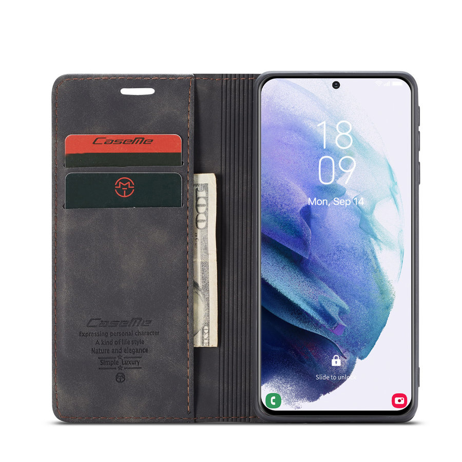 Retro Wallet Slim pour Samsung S21 Plus Noir
