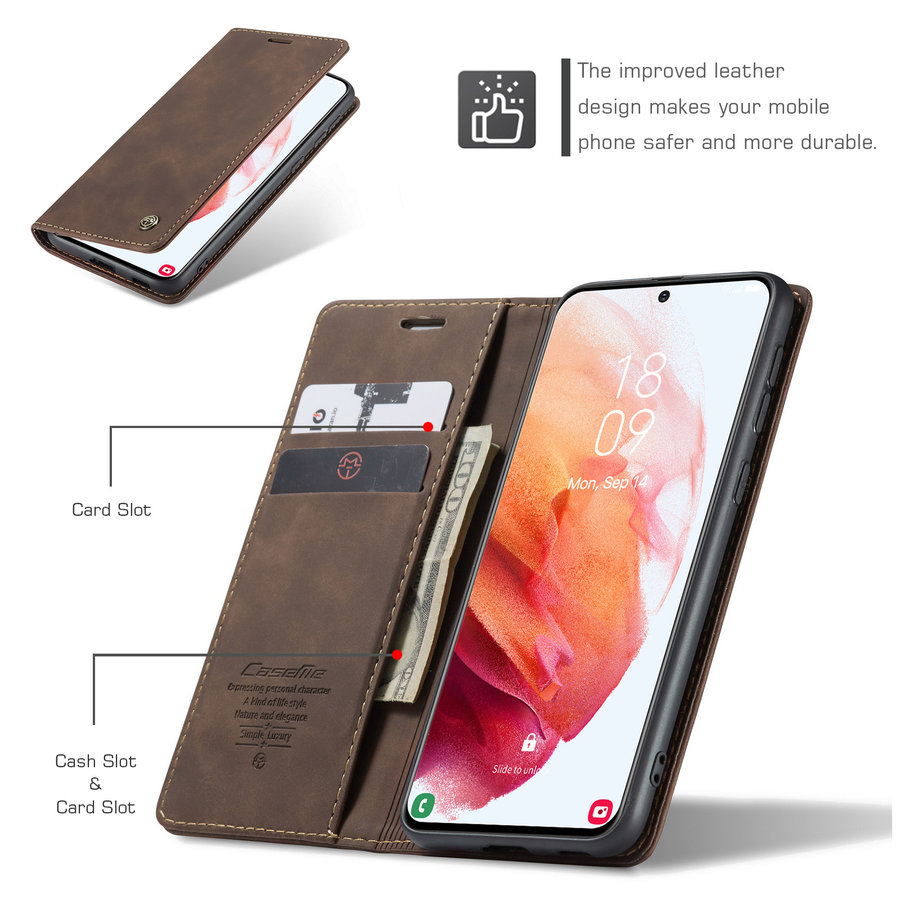 Portefeuille Rétro Slim pour Samsung S21 Plus Marron