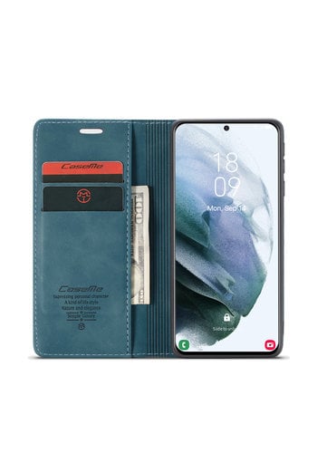  CaseMe Retro Wallet Slim voor S21 Plus Blauw 