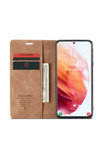  CaseMe Retro Wallet Slim voor S21 Plus L.Bruin 