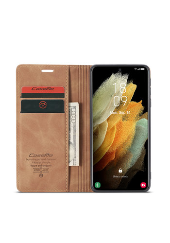  CaseMe Portefeuille Rétro Slim pour S21 Ultra L. Marron 