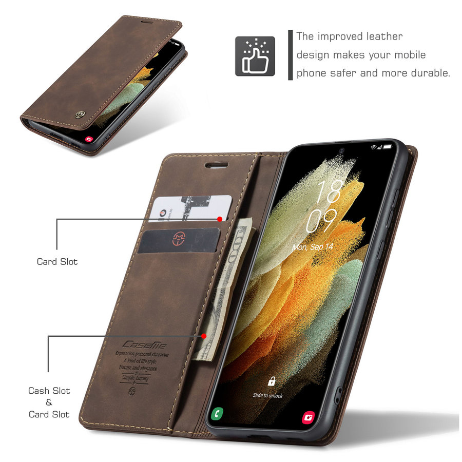 Retro Wallet Slim für Samsung S21 Ultra Brown
