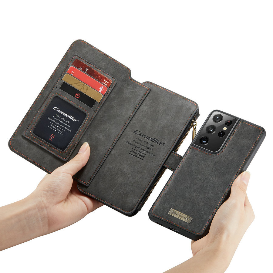 2 in 1 Zipper Wallet voor Samsung S21 Plus Zwart