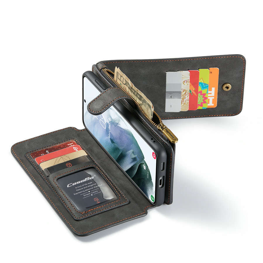 2 in 1 Zipper Wallet für Samsung S21 Plus Black
