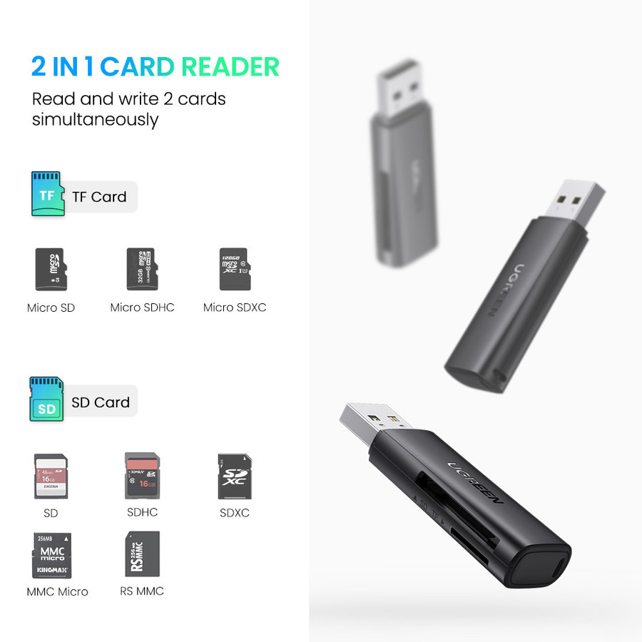 Lecteur de carte 2-en-1 USB 3.0 vers SD & Micro SD