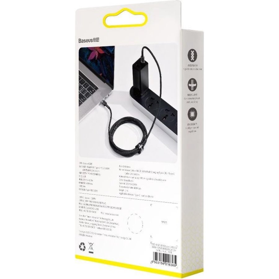 Cable Cafule 100W Tipo-C 2 Metros Negro Gris